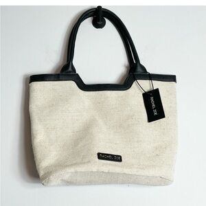 Rachel Zoe Capri Canvas Bag Natural Black Vegan Leather Purse NWT